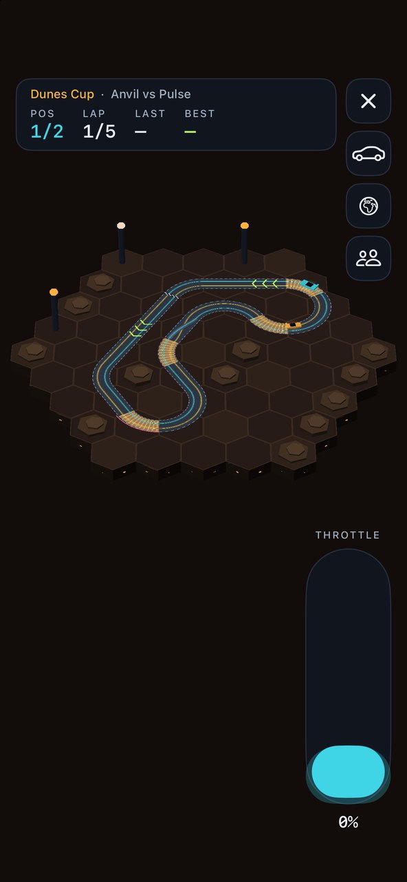 Glass Dunes: a winding track on a sand-coloured deck with dunes, sand lying across some of the bends