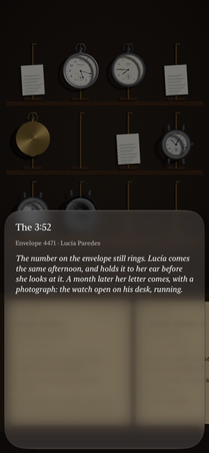 A letter on the shelf where a repaired watch used to stand, telling what happened when its owner came for it